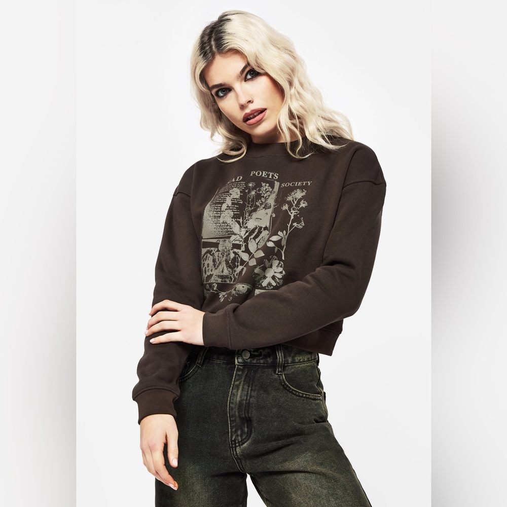 NWT Disturbia Sad Poets Graphic Print Crop Sweatshirt US 10